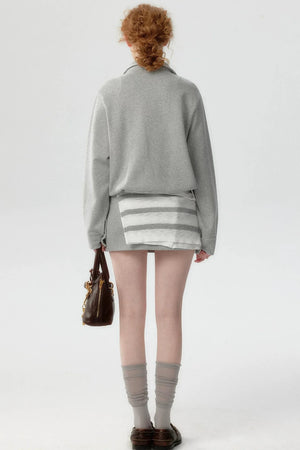 Korean-Style Layered Half-Zip Sweater