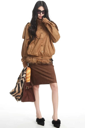 Korean Suede Retro Jacket Set-Up