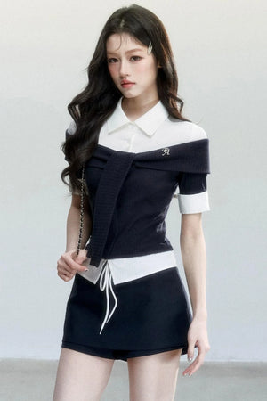 Korean Tie-Waist Blouse Set-Up