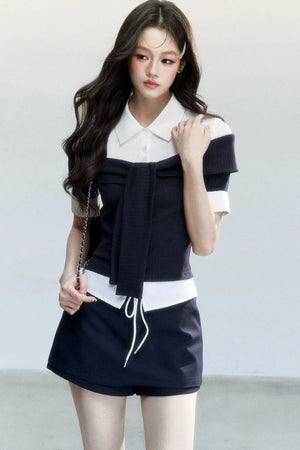 Korean Tie-Waist Blouse Set-Up