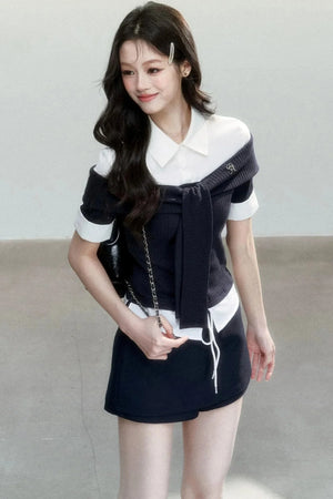 Korean Tie-Waist Blouse Set-Up