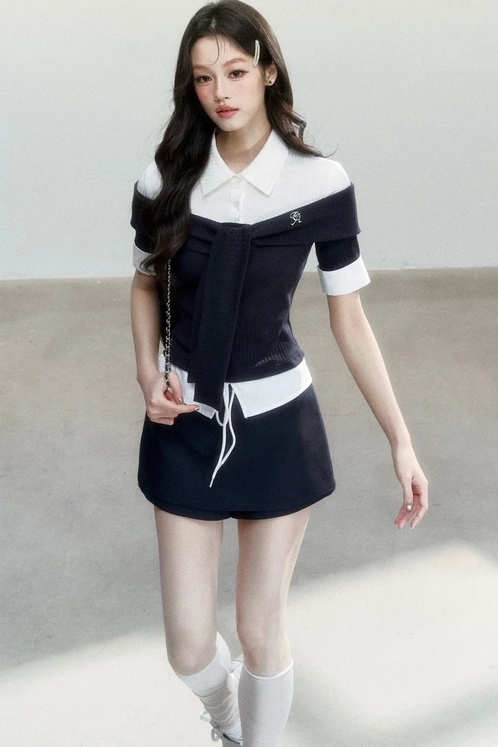 Korean Tie-Waist Blouse Set-Up