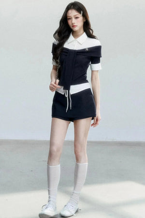 Korean Tie-Waist Blouse Set-Up