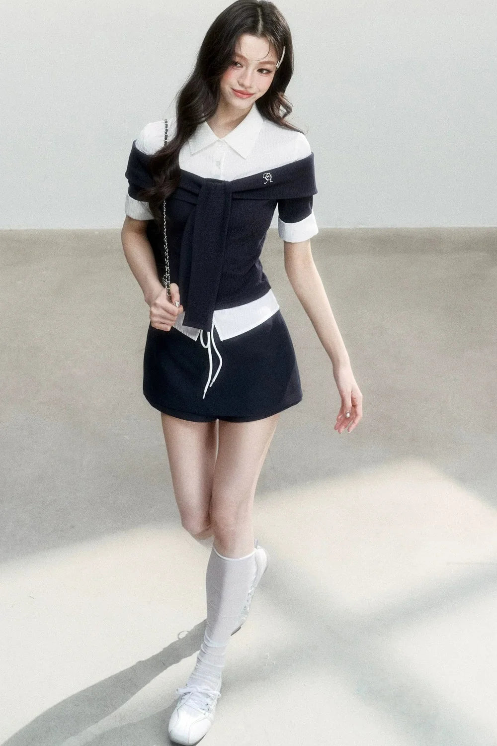 Korean Tie-Waist Blouse Set-Up