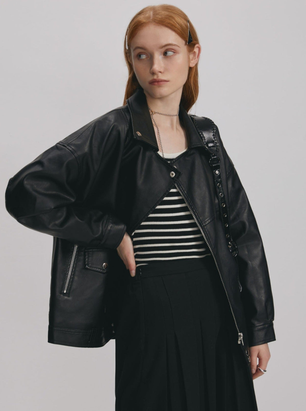 Korean version short leather jacket
