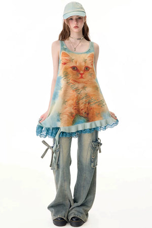 Lace Asymmetrical Hem Dress