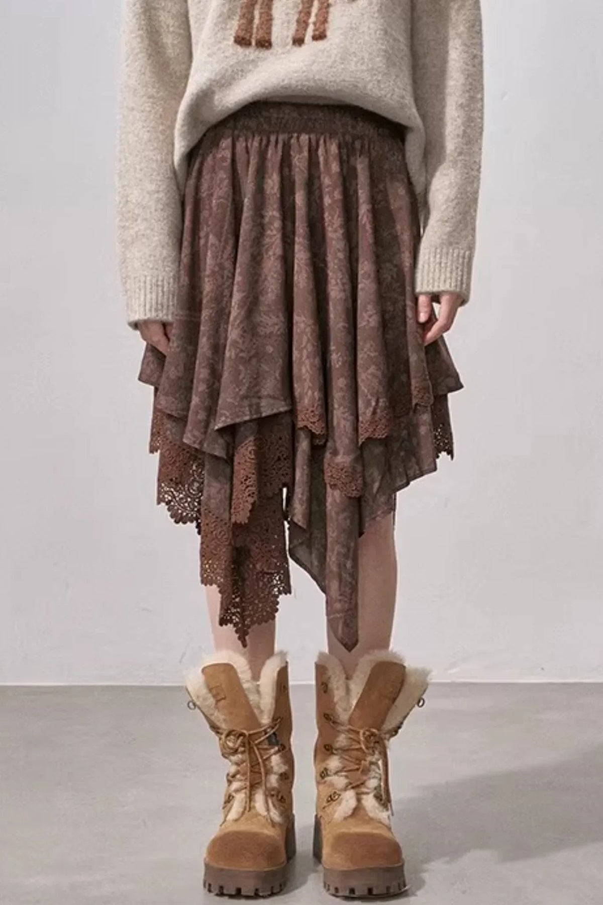 Lace Asymmetrical Layered Skirt