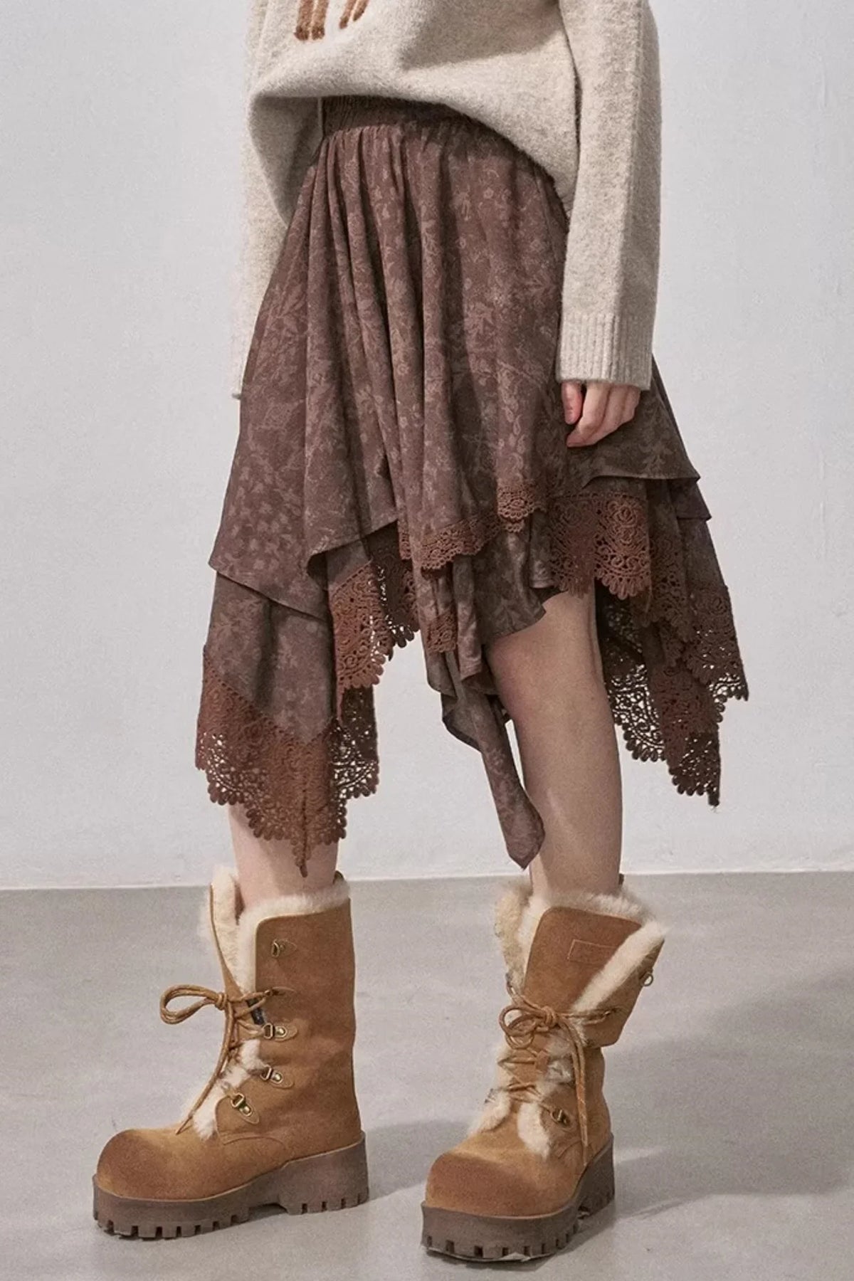 Lace Asymmetrical Layered Skirt