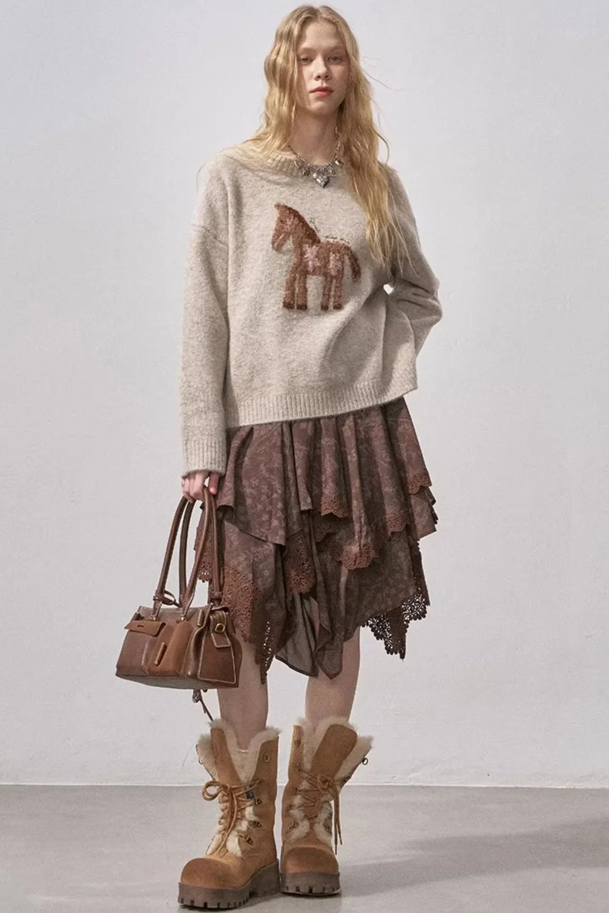 Lace Asymmetrical Layered Skirt