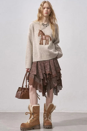 Lace Asymmetrical Layered Skirt