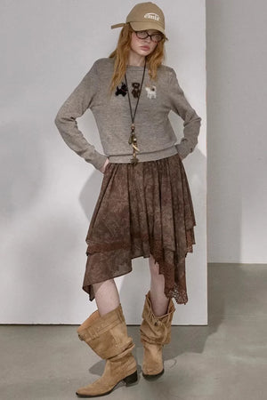Lace Asymmetrical Layered Skirt