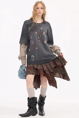 Lace Asymmetrical Layered Skirt
