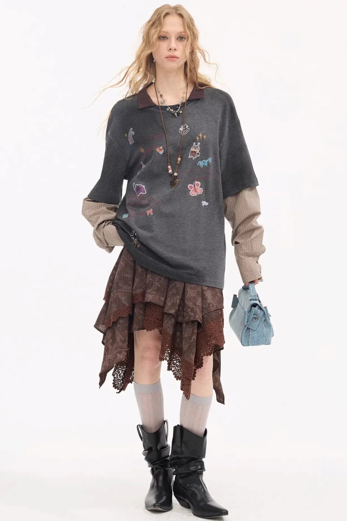 Lace Asymmetrical Layered Skirt
