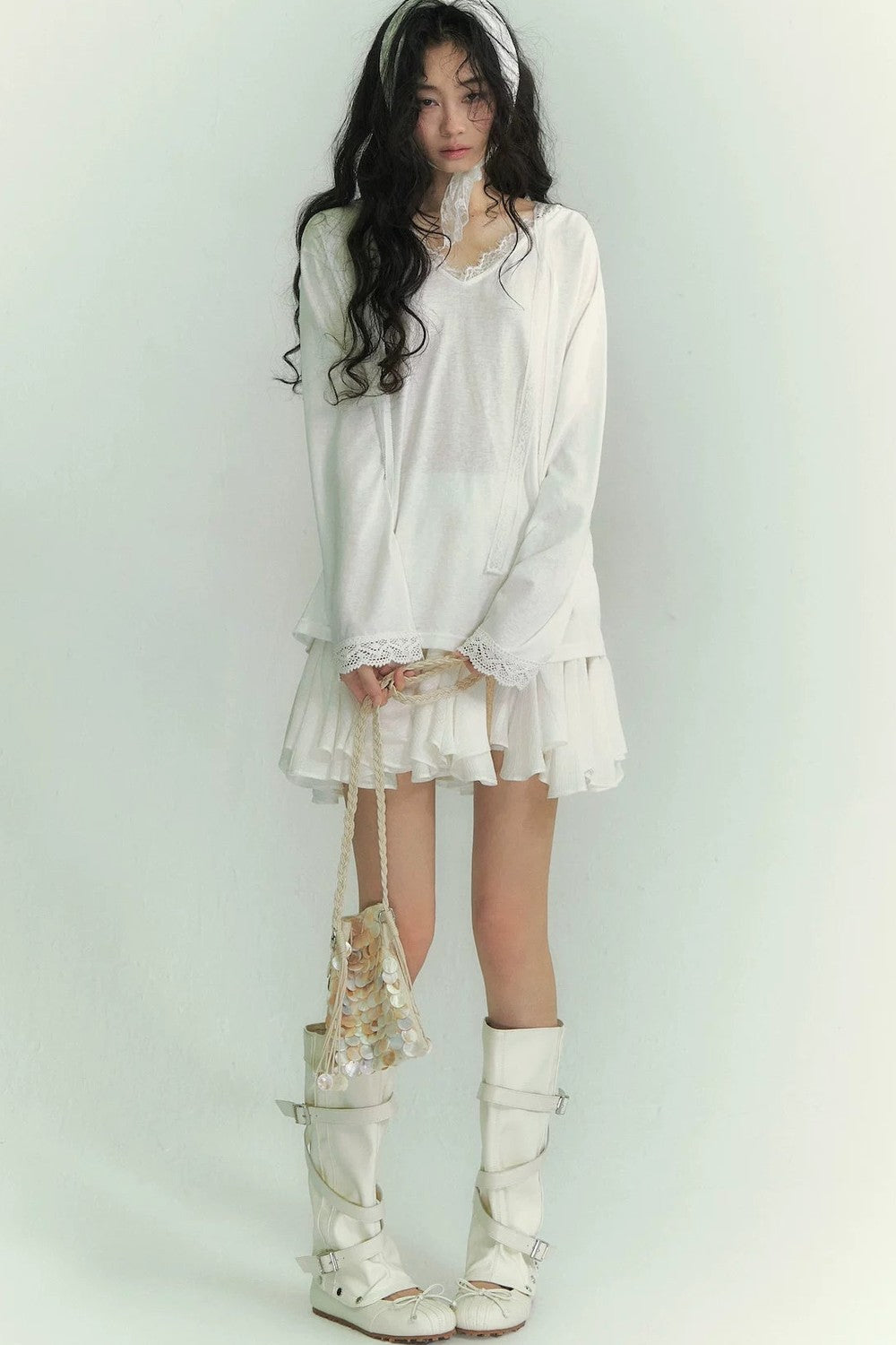Lace Asymmetrical Leaf Hem Skirt