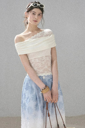 Lace Asymmetrical Shoulder Top