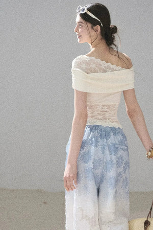 Lace Asymmetrical Shoulder Top