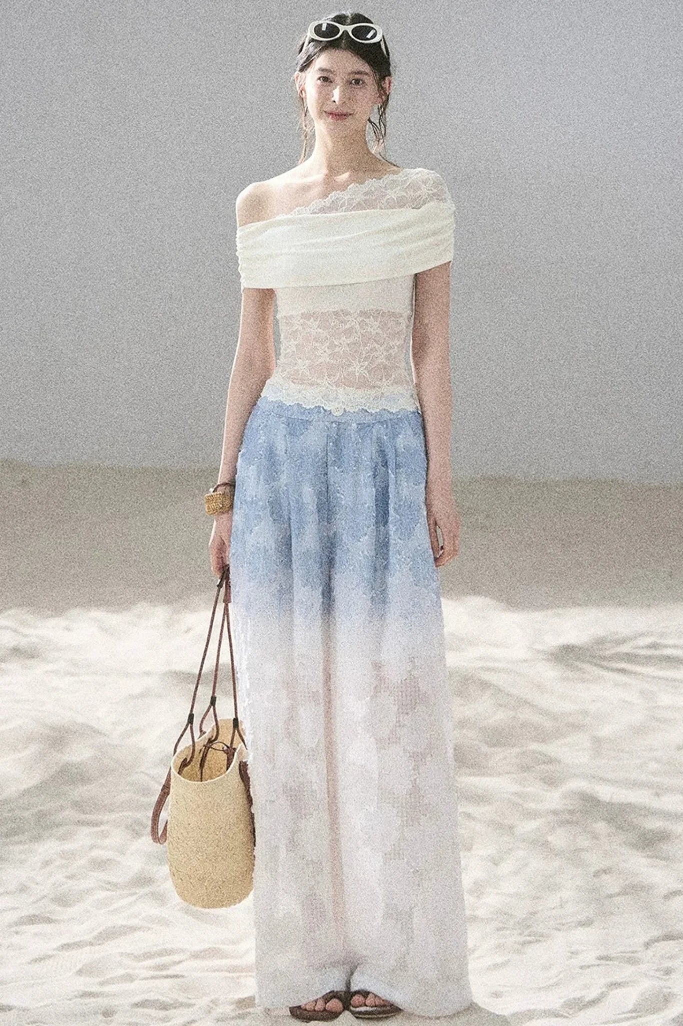 Lace Asymmetrical Shoulder Top