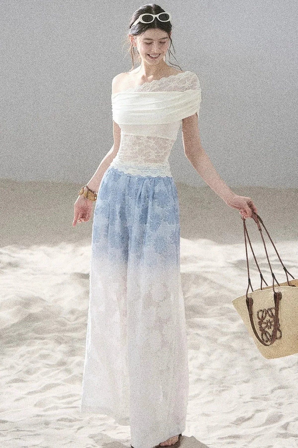 Lace Asymmetrical Shoulder Top