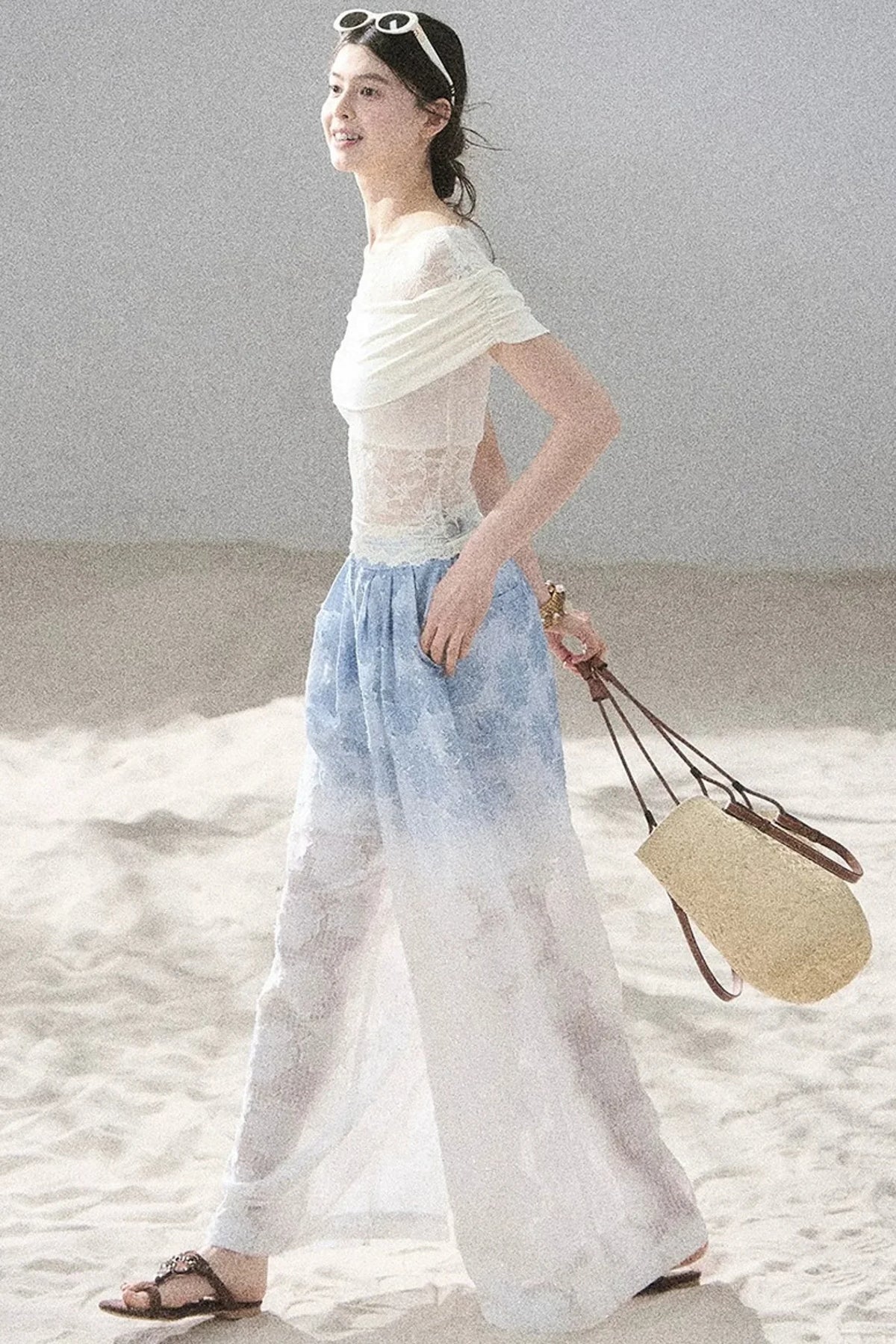 Lace Asymmetrical Shoulder Top