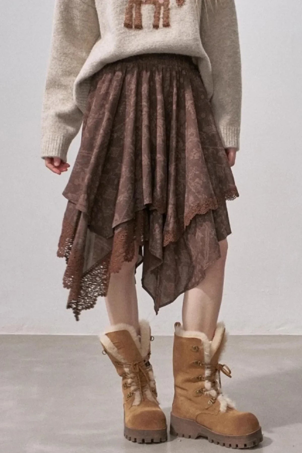 Lace Asymmetrical Winter Skirt