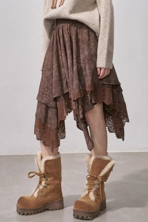 Lace Asymmetrical Winter Skirt