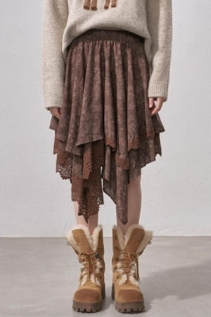 Lace Asymmetrical Winter Skirt