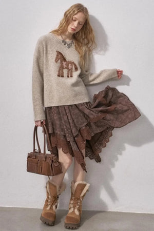 Lace Asymmetrical Winter Skirt
