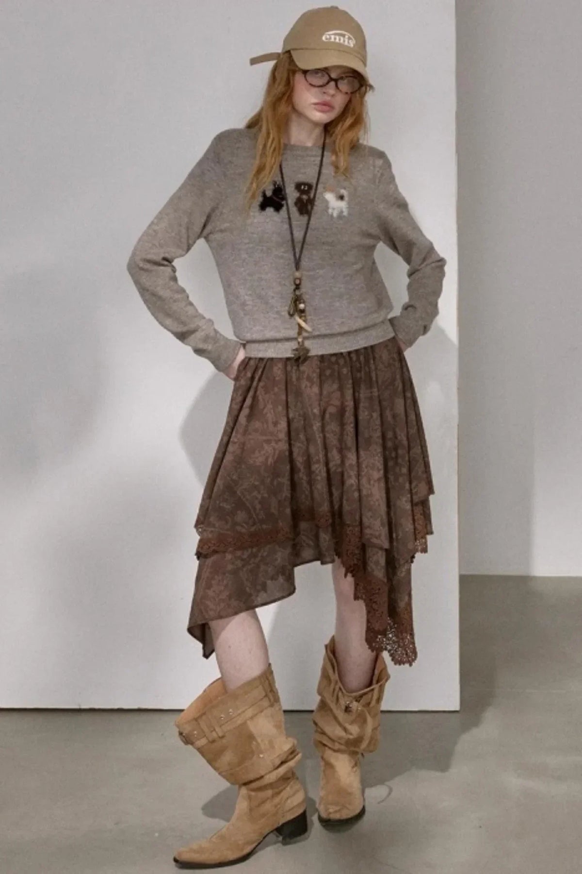 Lace Asymmetrical Winter Skirt