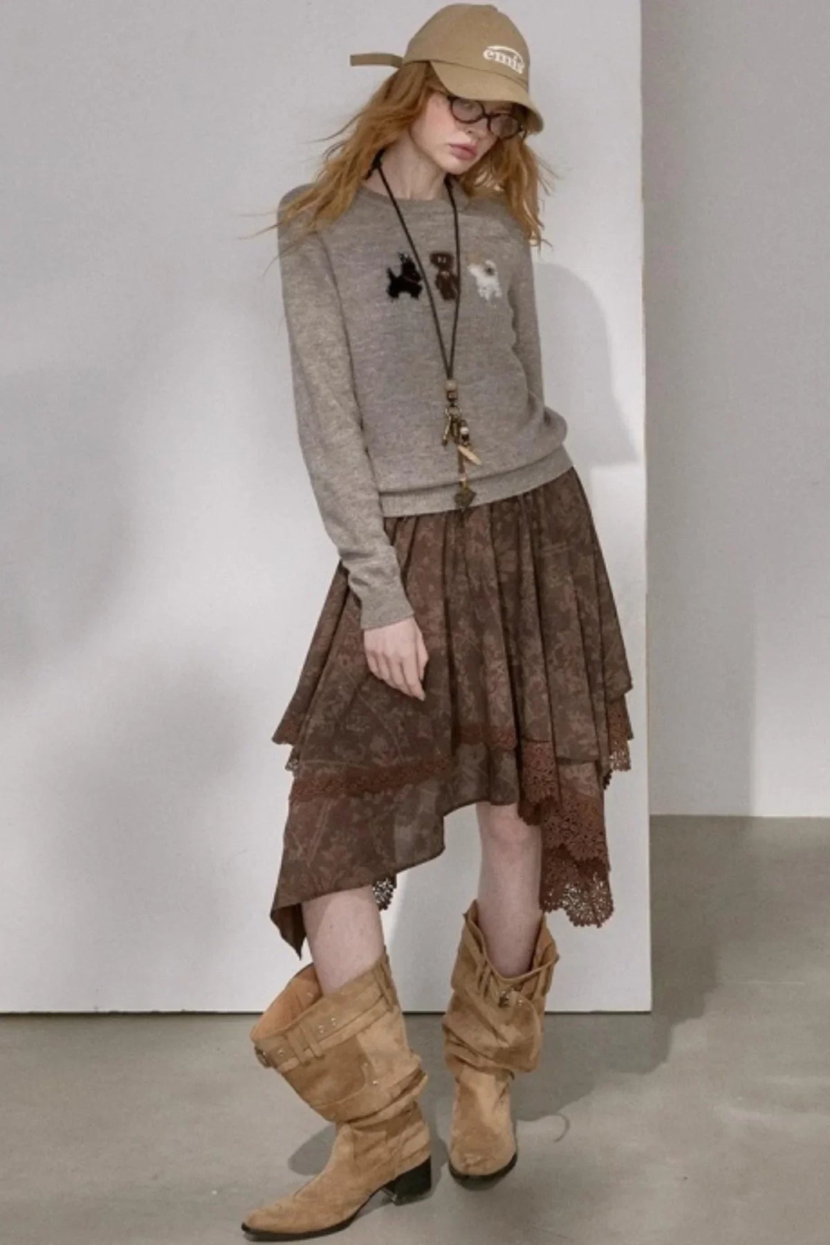 Lace Asymmetrical Winter Skirt