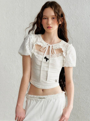 Lace Blouse French Retro Bud Sleeve Set
