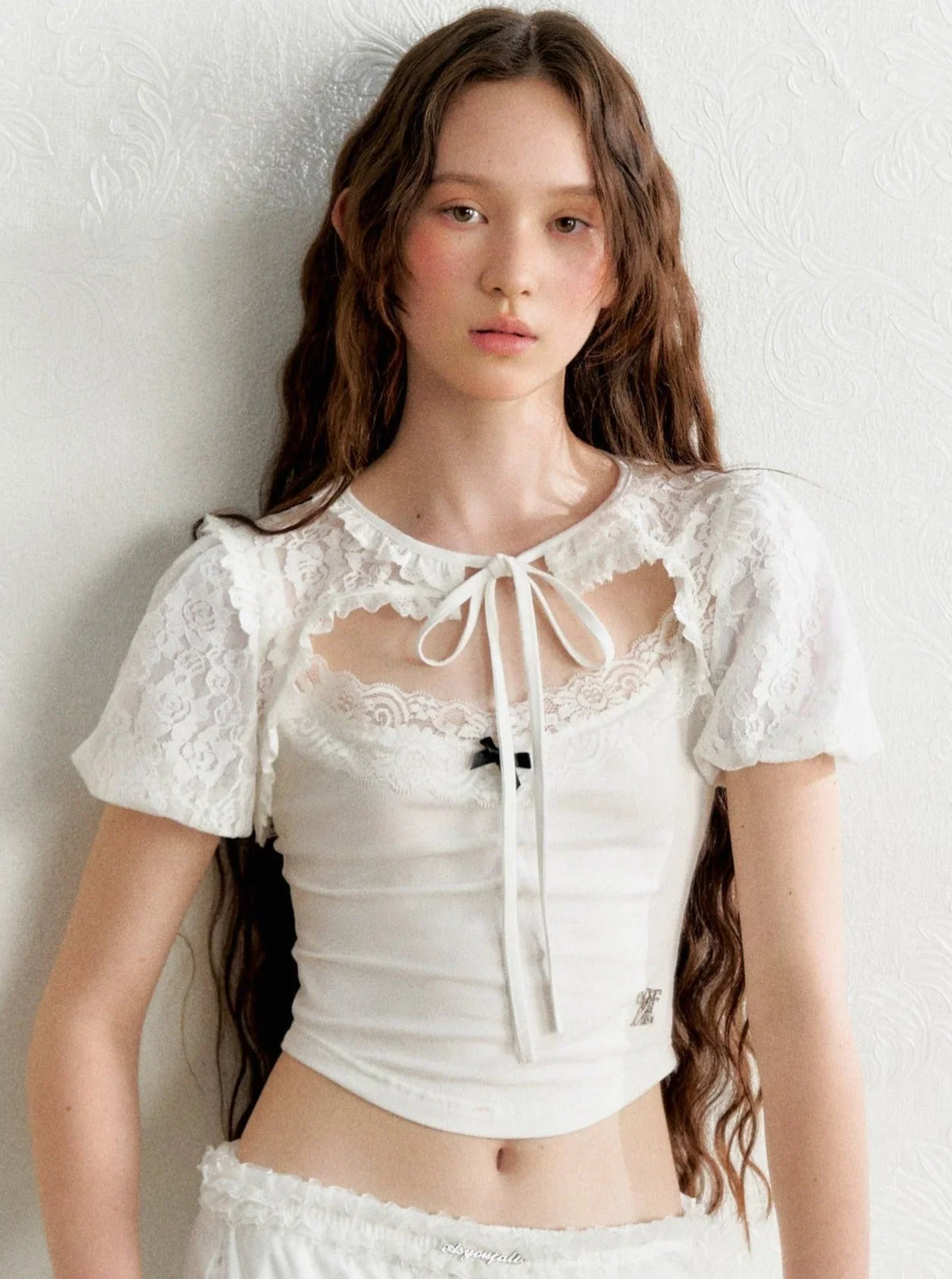 Lace Blouse French Retro Bud Sleeve Set