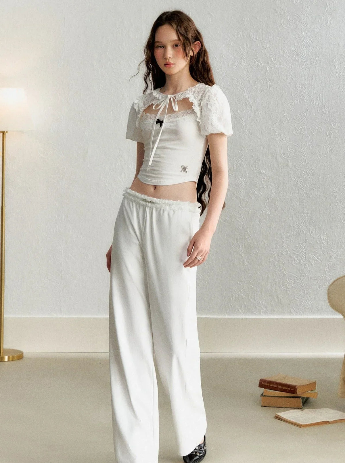 Lace Blouse French Retro Bud Sleeve Set