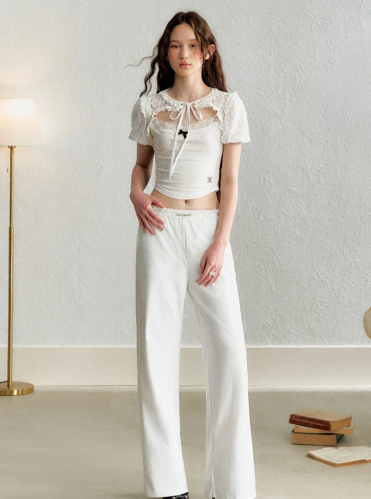 Lace Blouse French Retro Bud Sleeve Set