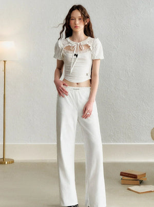 Lace Blouse French Retro Bud Sleeve Set