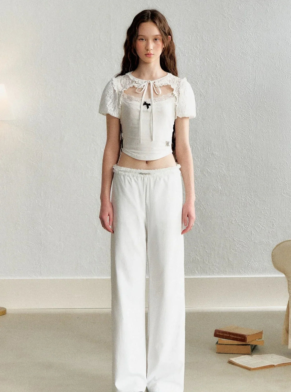 Lace Blouse French Retro Bud Sleeve Set