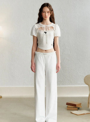 Lace Blouse French Retro Bud Sleeve Set