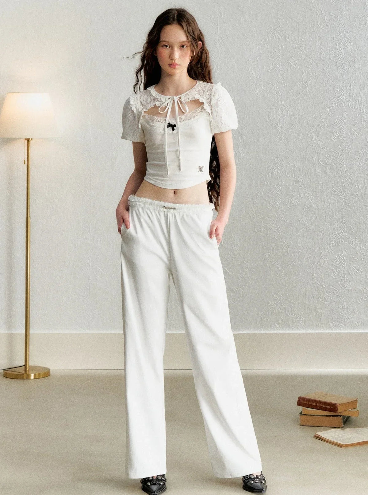 Lace Blouse French Retro Bud Sleeve Set