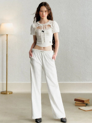 Lace Blouse French Retro Bud Sleeve Set