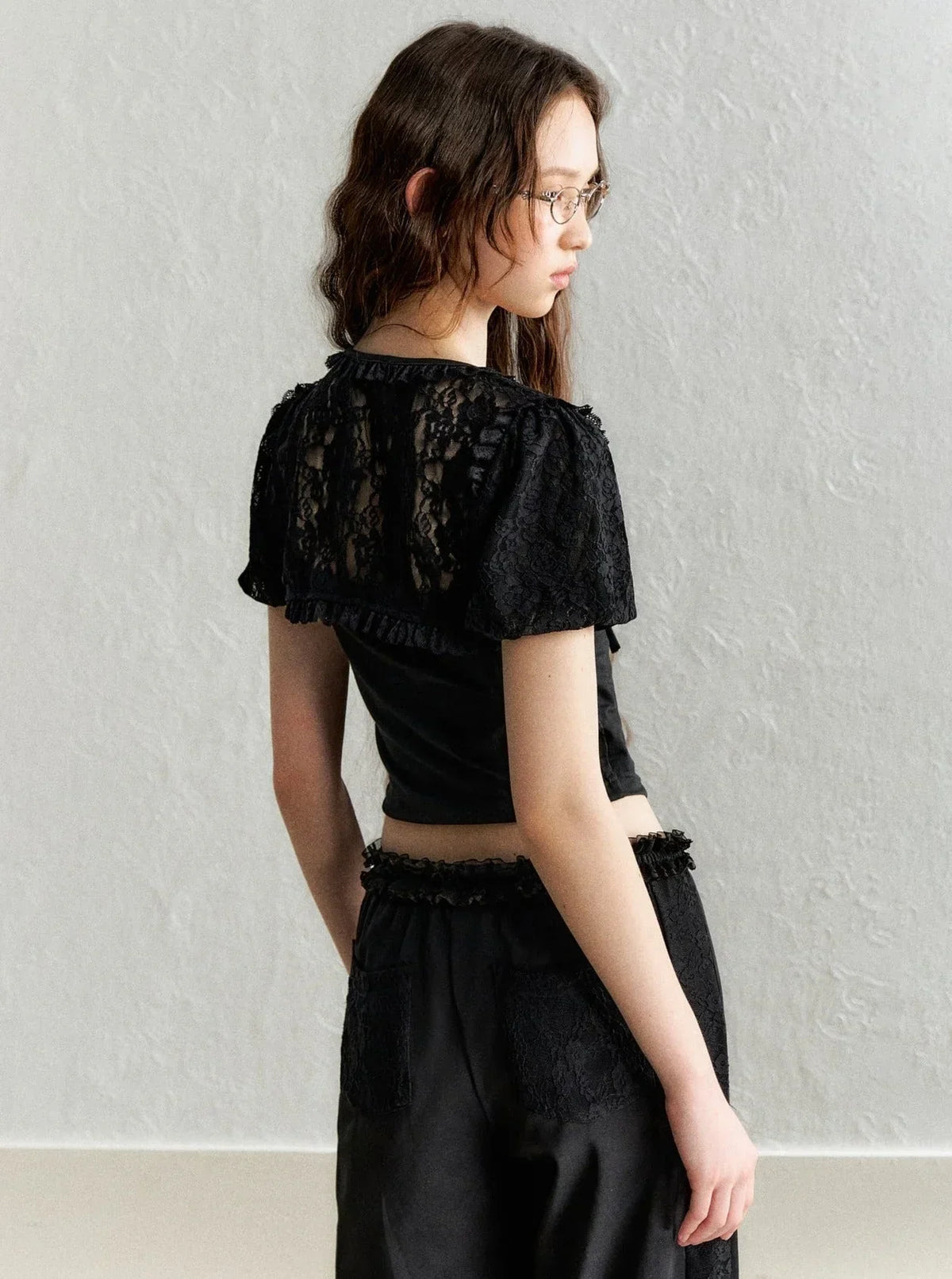 Lace Blouse French Retro Bud Sleeve Set
