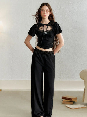 Lace Blouse French Retro Bud Sleeve Set