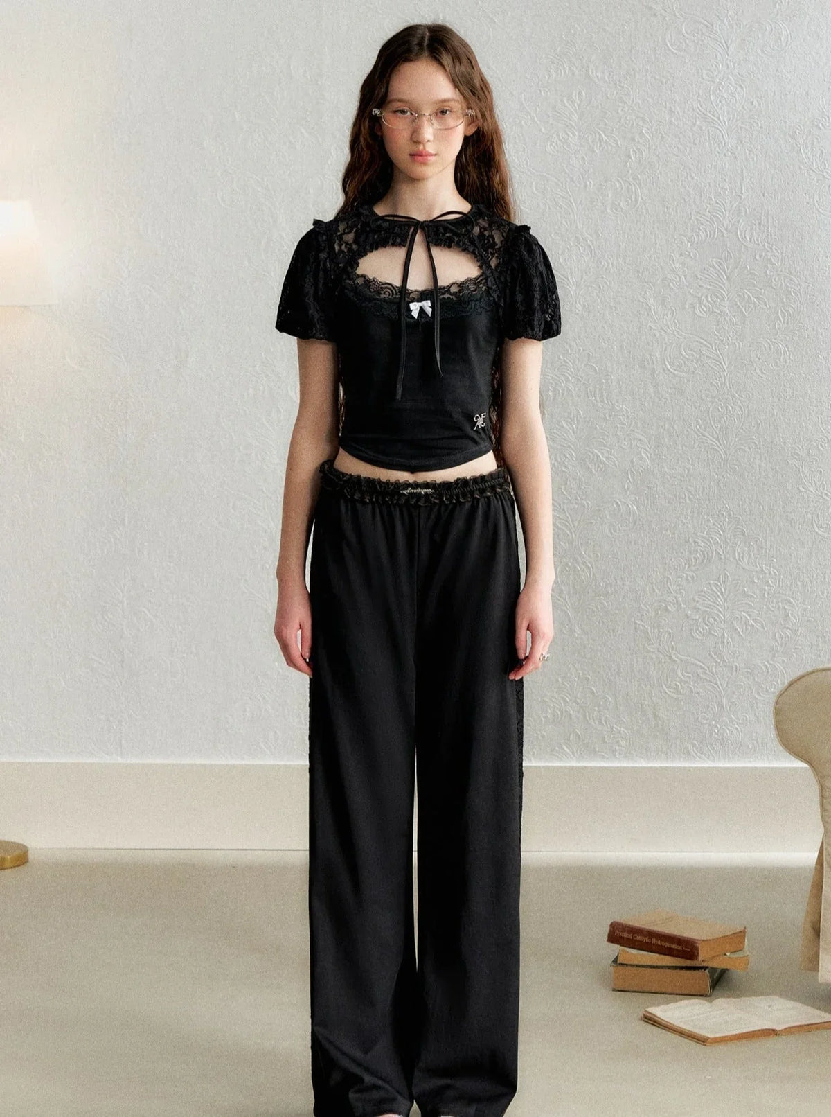 Lace Blouse French Retro Bud Sleeve Set