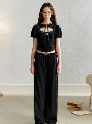 Lace Blouse French Retro Bud Sleeve Set