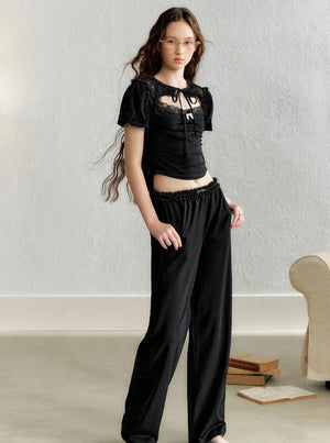 Lace Blouse French Retro Bud Sleeve Set