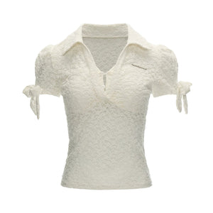 Lace Bow Puff Sleeve Top