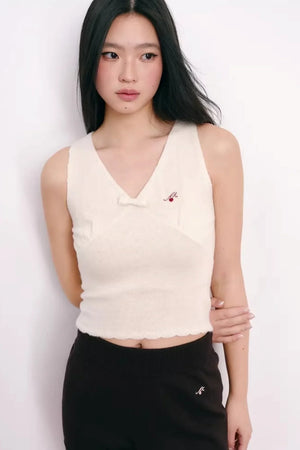 Lace Bowknot V-Neck Top