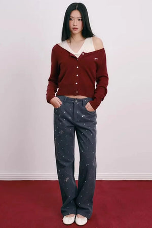 Lace Bowknot V-Neck Top