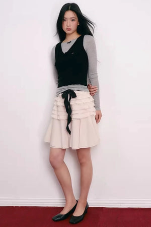 Lace Bowknot V-Neck Top