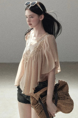 Lace Chiffon Ruffle Top