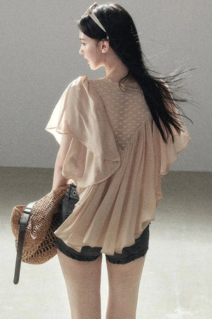 Lace Chiffon Ruffle Top