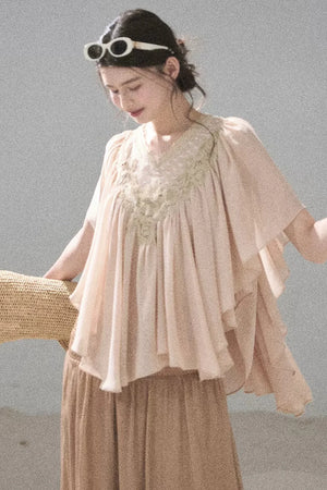 Lace Chiffon Ruffle Top